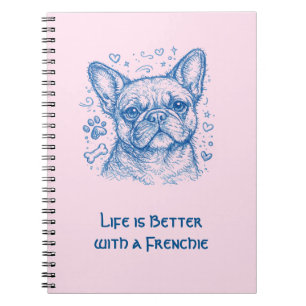 Franse Bulldog blauwe lijntekening doodle frenchie Notitieboek