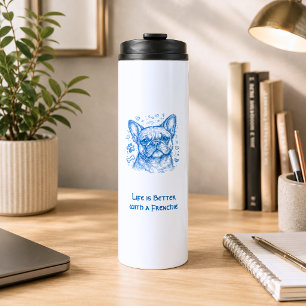 Franse Bulldog blauwe lijntekening doodle frenchie Thermosbeker