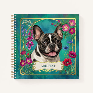 Franse Bulldog Bloemrijk Botanisch Turquoise Notit Notitieboek