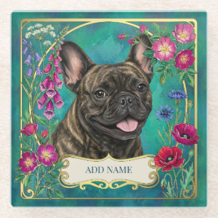 Franse Bulldog Bloemrijke Botanische Glas Onderzet Glazen Onderzetter