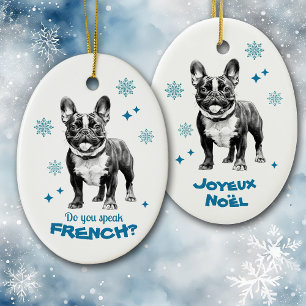 Franse Bulldog Blue Joyeux Noel Keramisch Ornament