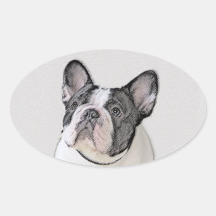 Franse Bulldog (Brindle Pied) - Schilderen - Dog A Ovale Sticker