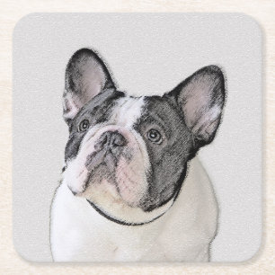 Franse Bulldog (Brindle Pied) - Schilderen - Dog A Vierkante Kartonnen Onderzetter