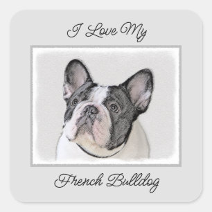 Franse Bulldog (Brindle Pied) - Schilderen - Dog A Vierkante Sticker