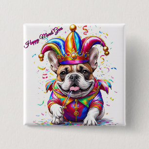 Franse Bulldog Carnaval French Bulldog Vierkante Button 5,1 Cm