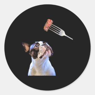 Franse Bulldog Cartoon Filter Steak Dinner Fun Dog Ronde Sticker