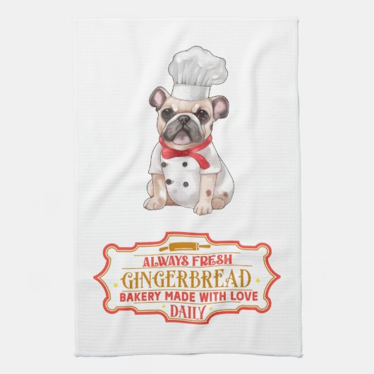 Franse Bulldog Chef Baking Gingerbread Theedoek (Verticaal)