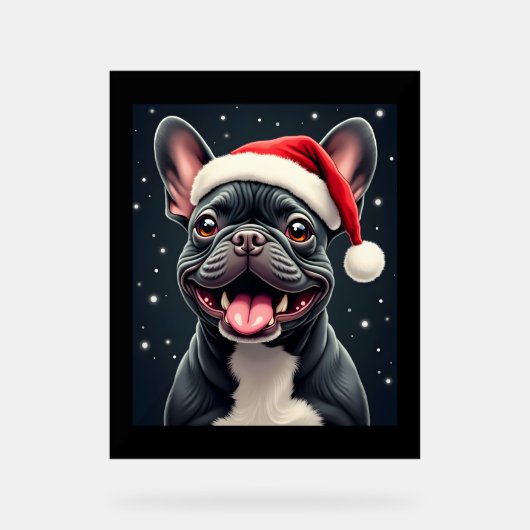 Franse Bulldog Christmas T-shirt met lange mouwen Acryl Bord (Voorkant)