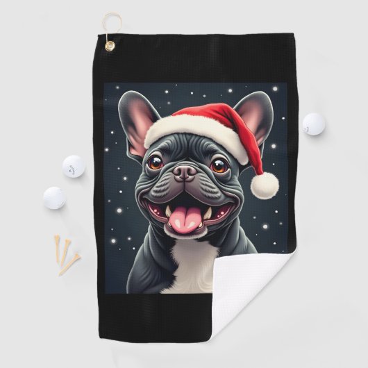 Franse Bulldog Christmas T-shirt met lange mouwen Golfhanddoek (Insitu)