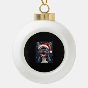 Franse Bulldog Christmas T-shirt met lange mouwen Keramische Bal Ornament