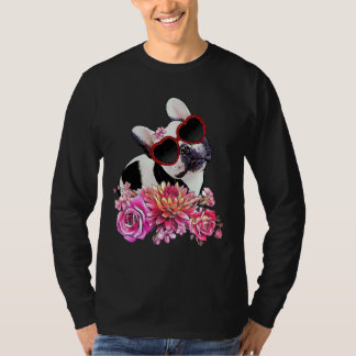 Franse Bulldog Crown Flowers and Heart Sunbribries T-shirt