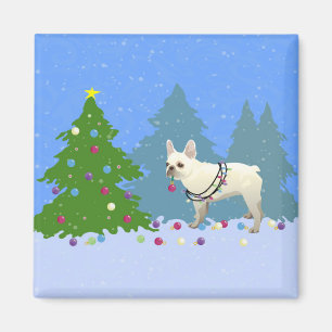 Franse Bulldog Decorting Tree in the Forest Magneet