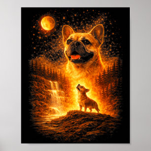 Franse bulldog die naar de maan jankt vintage myst poster
