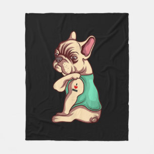 Franse Bulldog Dog I Love mama Tattoo Lover Gift Fleece Deken