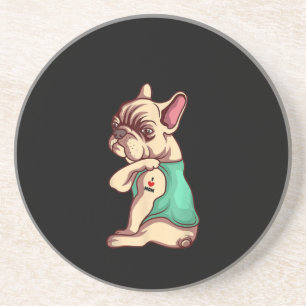 Franse Bulldog Dog I Love mama Tattoo Lover Gift Zandsteen Onderzetter