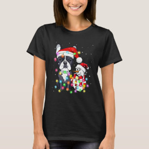 Franse Bulldog Dog Kerstmis Snowman Licht Pajama T-shirt