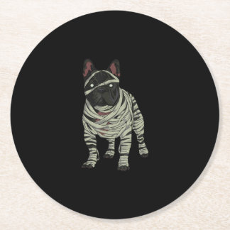 Franse Bulldog Dog Mummy Halloween Gift Ronde Kartonnen Onderzetter