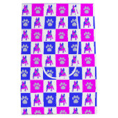 Franse Bulldog Dog & Paw Hot Pink & Blue Medium Cadeauzakje (Achterkant)