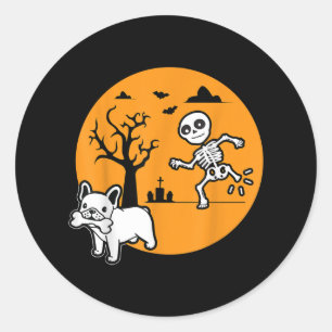 Franse Bulldog Dog Skeleton Bone Halloween Costume Ronde Sticker