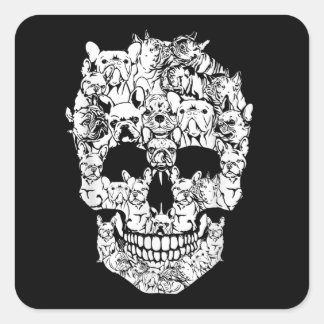Franse Bulldog Dog Skull Funny Horror Gift Vierkante Sticker