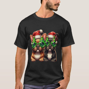 Franse Bulldog draagt kerstboom Gles Mannen Wom T-shirt