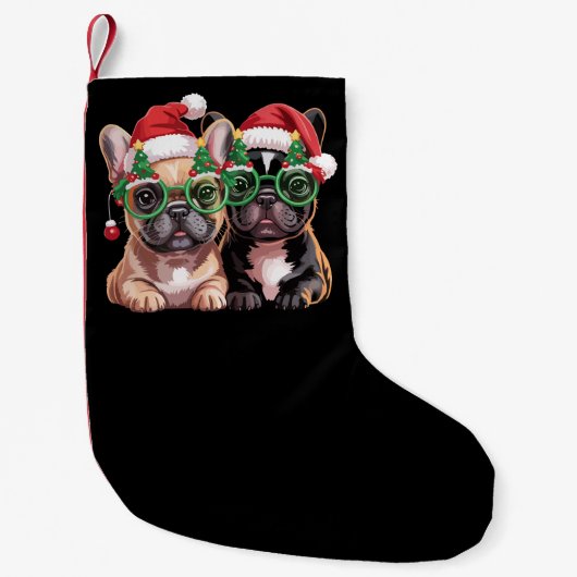 Franse Bulldog draagt kerstboombril Kleine Kerstsok (Voorkant)