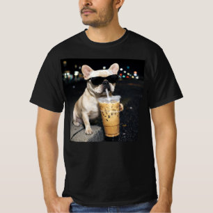 Franse Bulldog Drinkt IJskoude Koffie Liefhebber H T-shirt