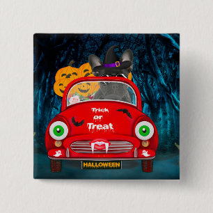 Franse Bulldog Driving Car Scary Halloween Vierkante Button 5,1 Cm