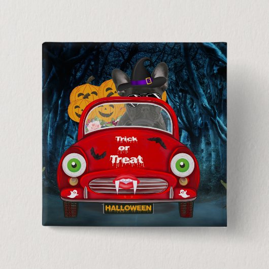 Franse Bulldog Driving Car Scary Halloween Vierkante Button 5,1 Cm (Voorkant)