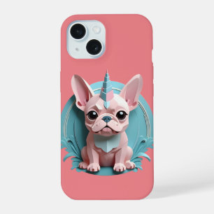 Franse Bulldog Eenhoorn Pastel Papier Snijkunst iPhone 15 Hoesje