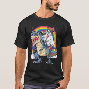 Franse Bulldog Eenhoorn Ridende Dinosaur T rex Cad T-shirt