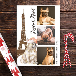 Franse Bulldog Eiffel Tower Foto: Parijs kerstmis Feestdagenkaart