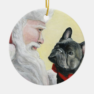 Franse Bulldog en Santa Dog-kerstversiering Keramisch Ornament
