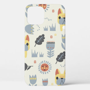 -Franse bulldog en Scandinavische bloem iPhone 12 Hoesje