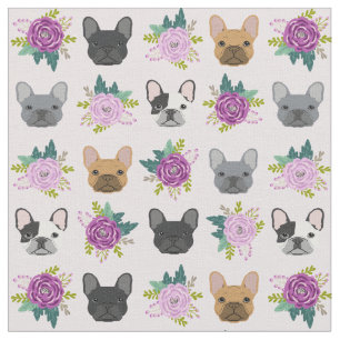 Franse Bulldog Faces lavender florals Stof