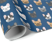 Franse Bulldog Faces Navy Blue Cadeaupapier (Rol Hoek)