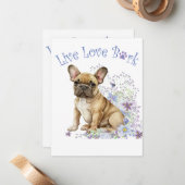 Franse Bulldog Floral Notitiekaartje (Voorkant / Achterkant in situ)