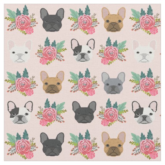 Franse Bulldog Florals Stof (Close Up)