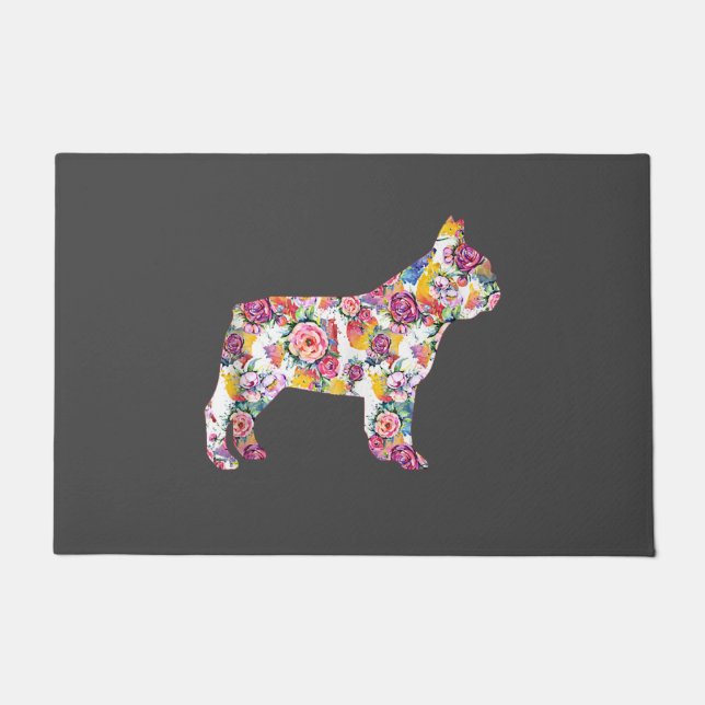 Franse Bulldog Flower Pattern Frenchie Bulldogs Deurmat (Voorkant)