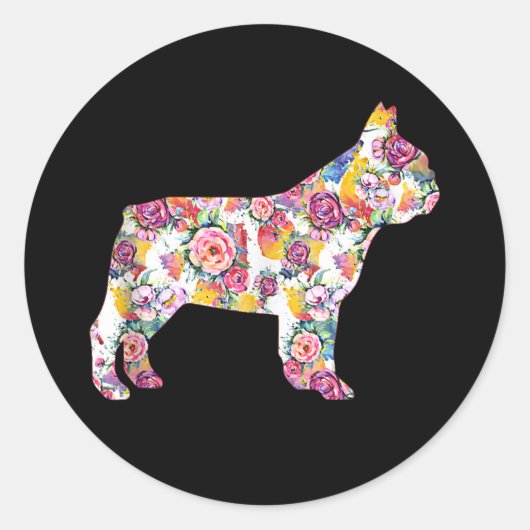 Franse Bulldog Flower Pattern Frenchie Bulldogs Ronde Sticker (Voorkant)