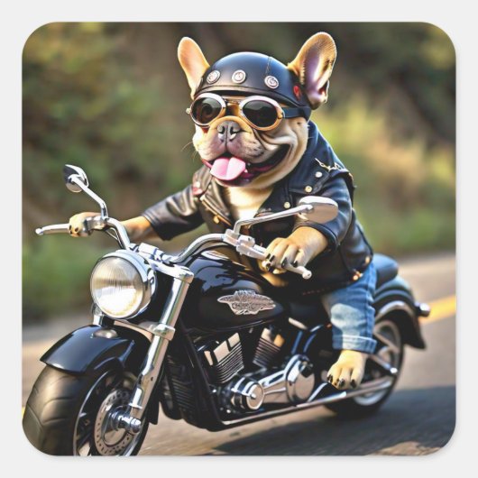 Franse Bulldog "Frenchie Dog on Motorcycle Sticker (Voorkant)