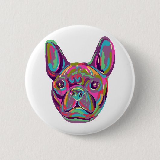 Franse Bulldog Frenchie hoofd Pop art stijl Ronde Button 5,7 Cm (Voorkant)