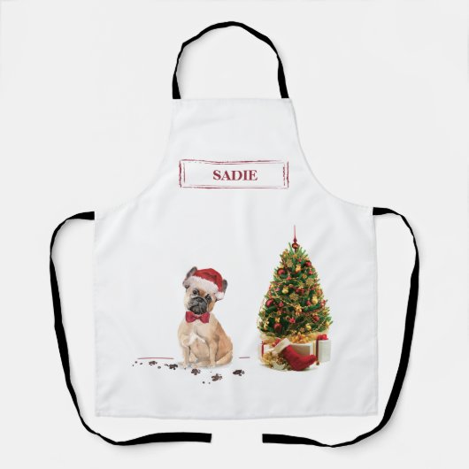 Franse Bulldog Funny kersthond met boom Schort (Voorkant)