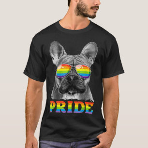 Franse Bulldog Gay Pride LGBT Rainbow Flag Sunglas T-shirt
