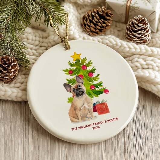Franse Bulldog Gepersonaliseerde Kerstmis Keramisch Ornament