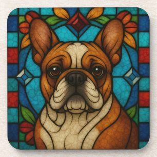 Franse Bulldog "Glas in lood" Bier Onderzetter