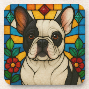 Franse Bulldog "Glas in lood" Bier Onderzetter