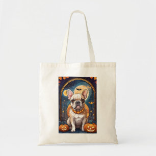 Franse Bulldog Glas in lood Halloween Night Tote Bag