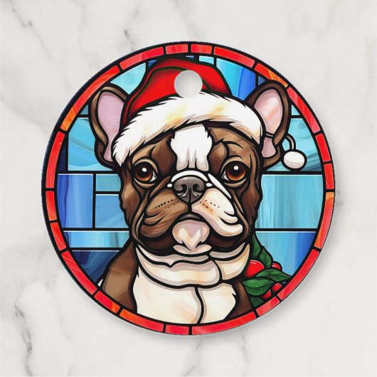 Franse Bulldog Glas in lood Kerstmis Bedankjes Labels (Achterkant)