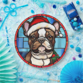 Franse Bulldog Glas in lood Kerstmis Papieren Bordje (Feest)